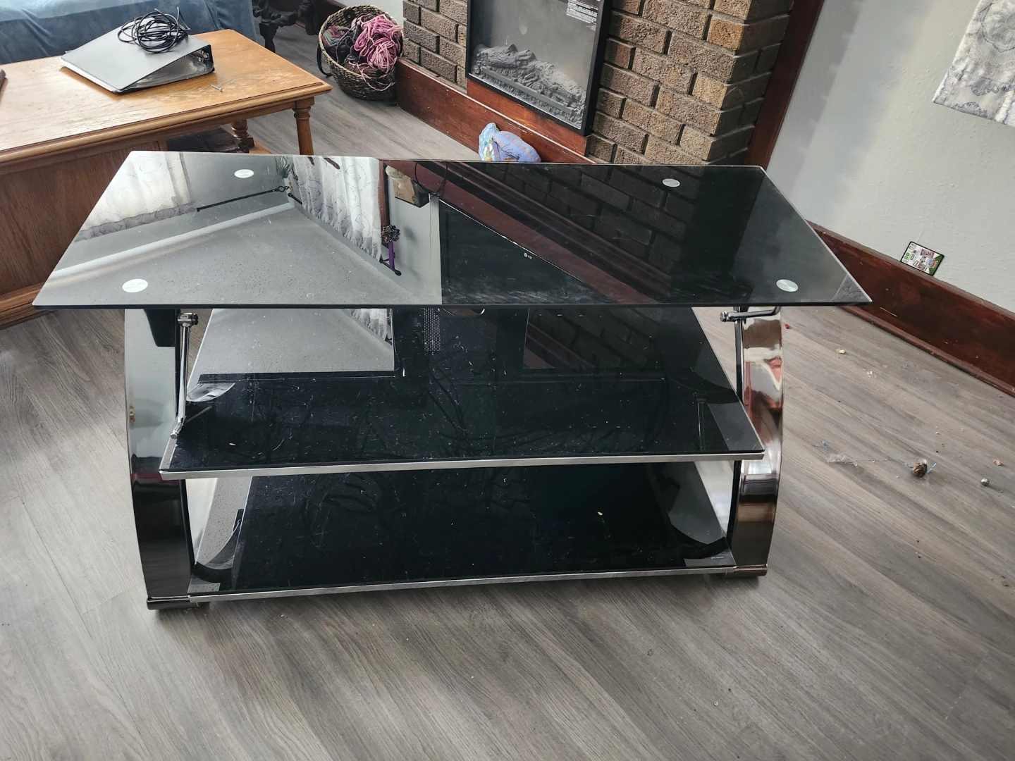 Black Glass and Chrome TV Stand
