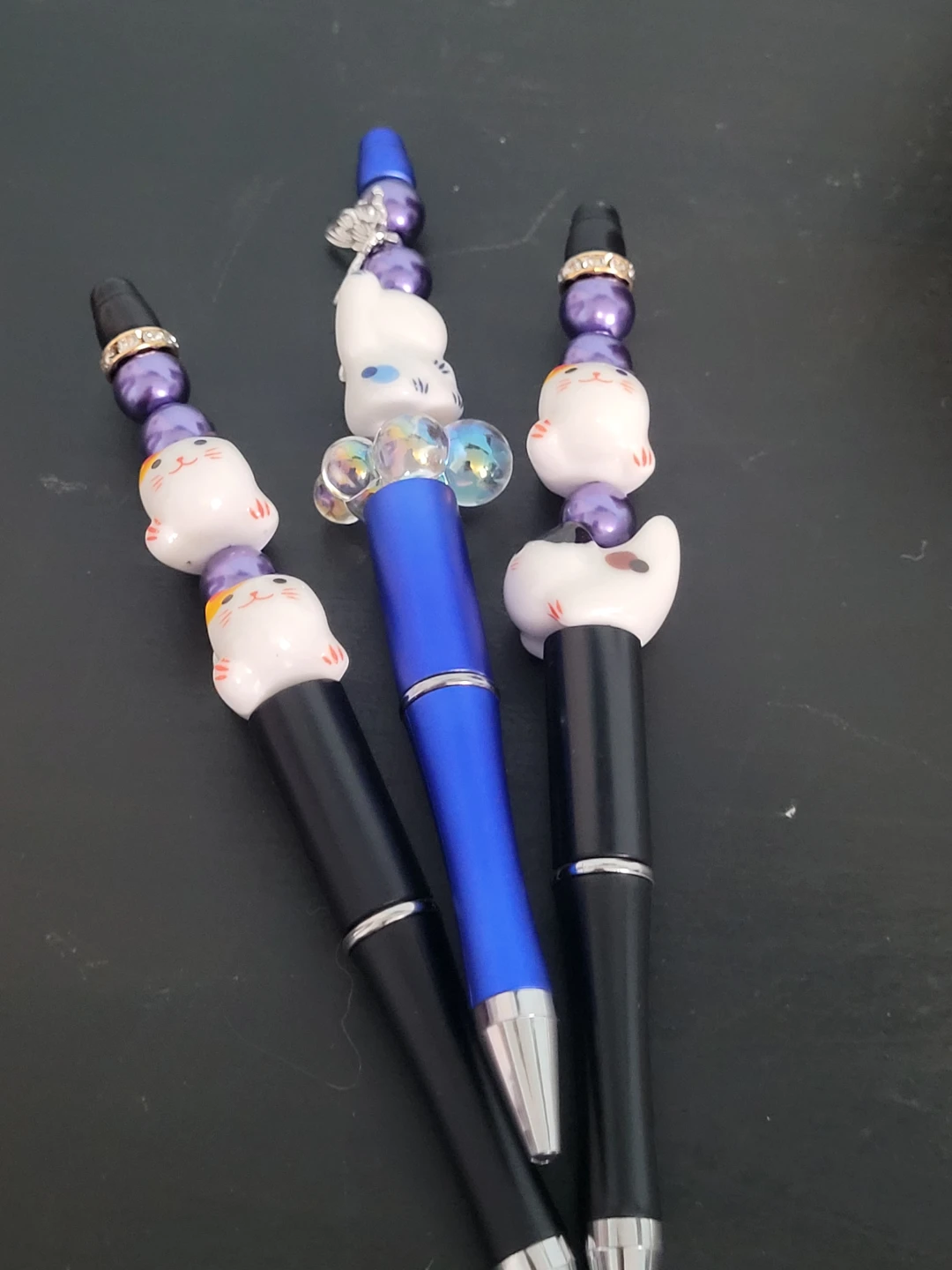 Handmade Maneki-neko Cat Beaded Pens (set of 3)