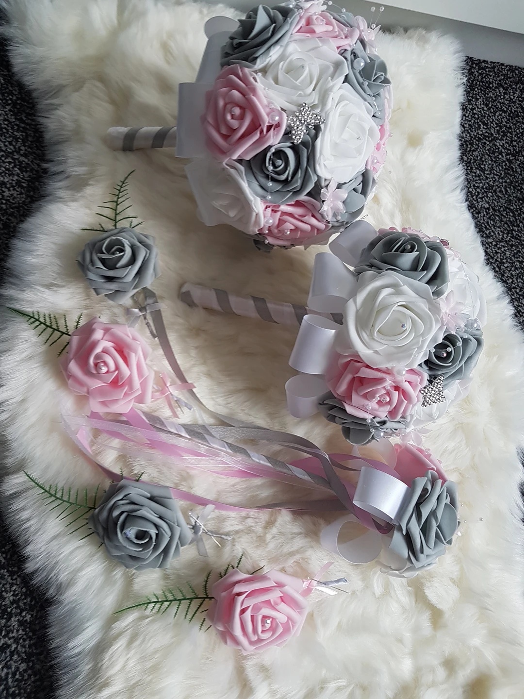 Artificial Flower Bridal Bouquet and Boutonniere Set