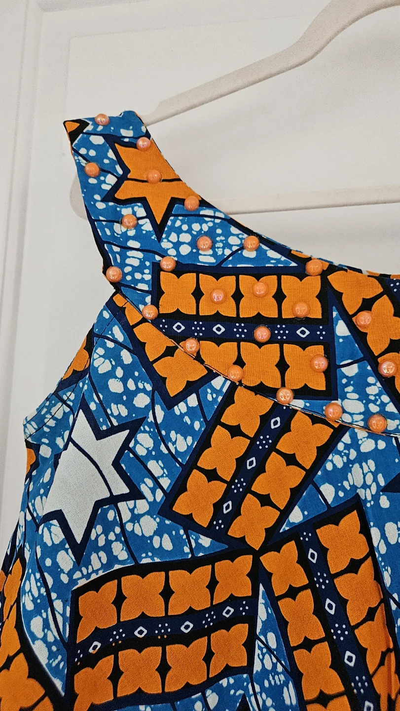 New Vibrant Print Maxi dress with Beaded Neckline, Size Medium - photo 2