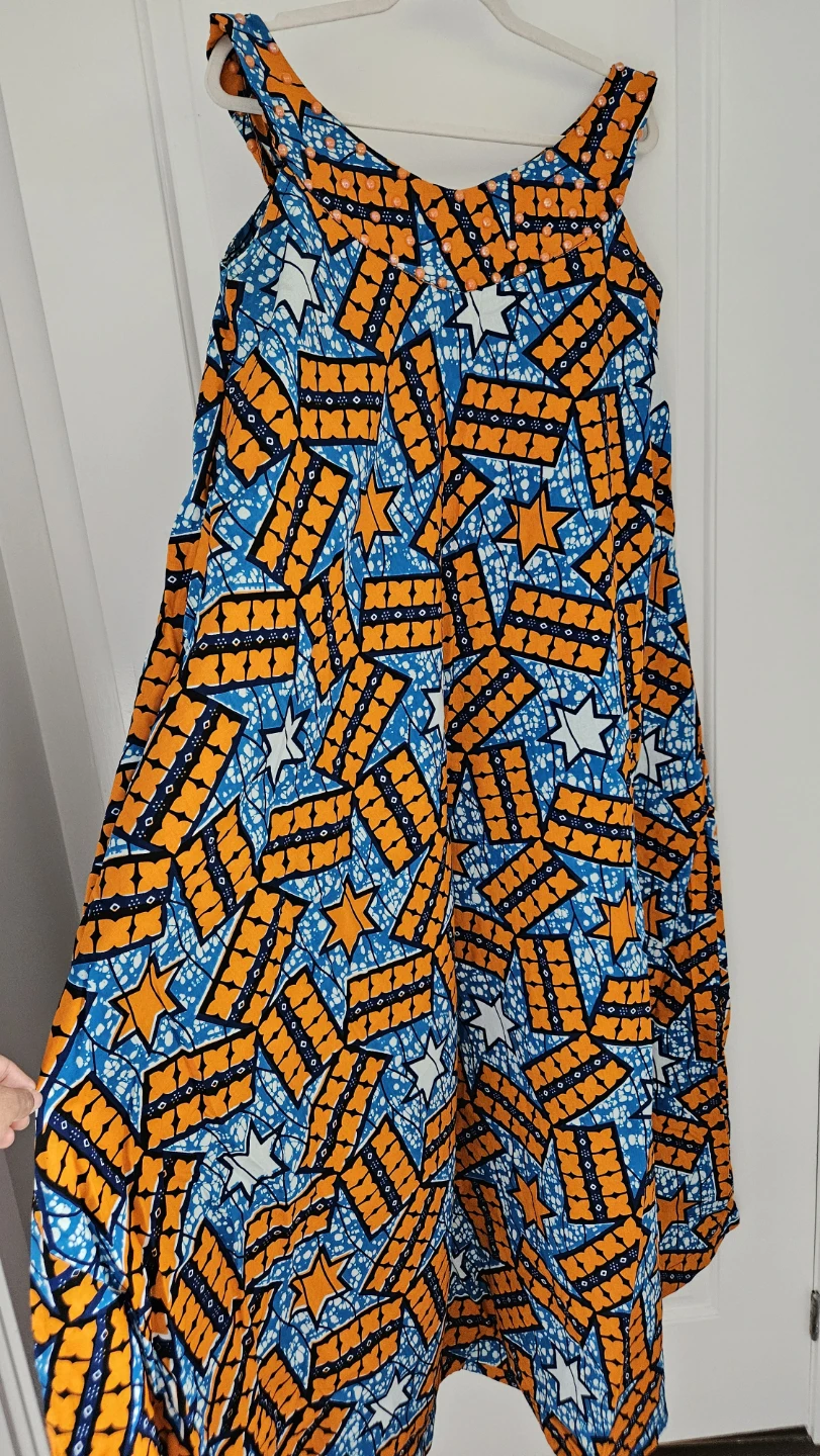 New Vibrant Print Maxi dress with Beaded Neckline, Size Medium - photo 5