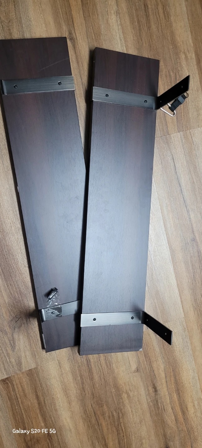 Dark Brown Wooden Shelves with Metal Brackets