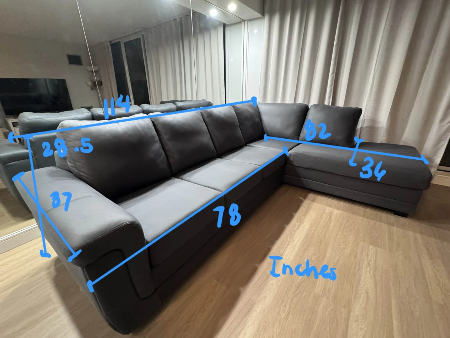 Grey Faux Leather Sectional Sofa And Dinni g Table