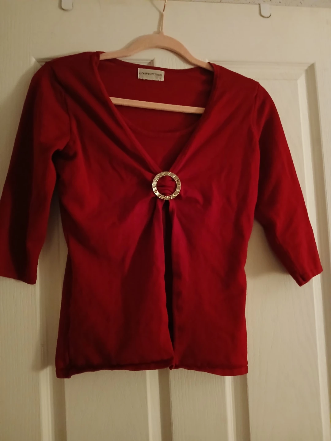 Laura Petites Women's Red Long Sleeve Top with Decorative Buckle