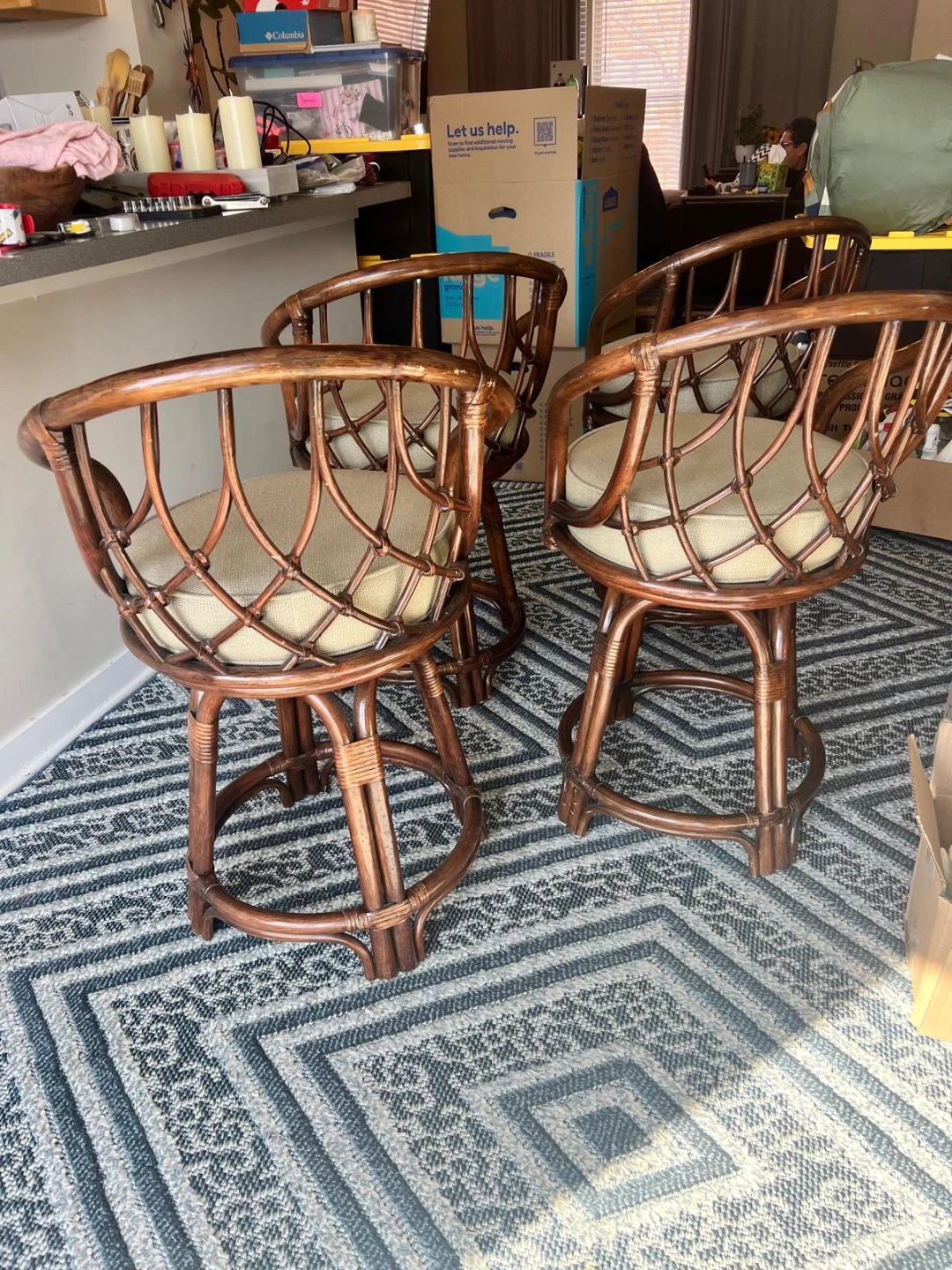Rattan Swivel Bar Stools with Cushions (Set of 4( - photo 2