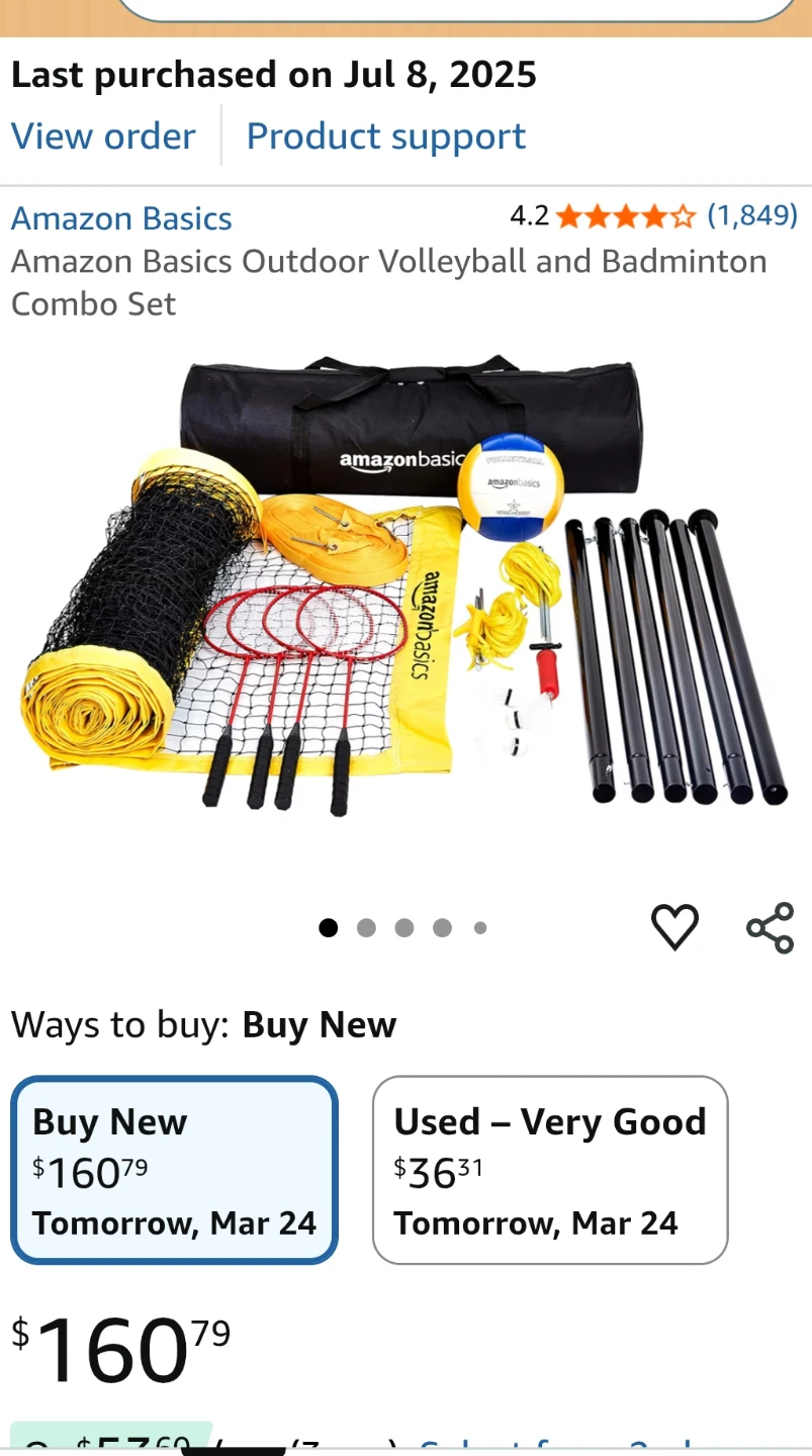 Amazon Basics Outdoor Volleyball and Badminton Combo Set