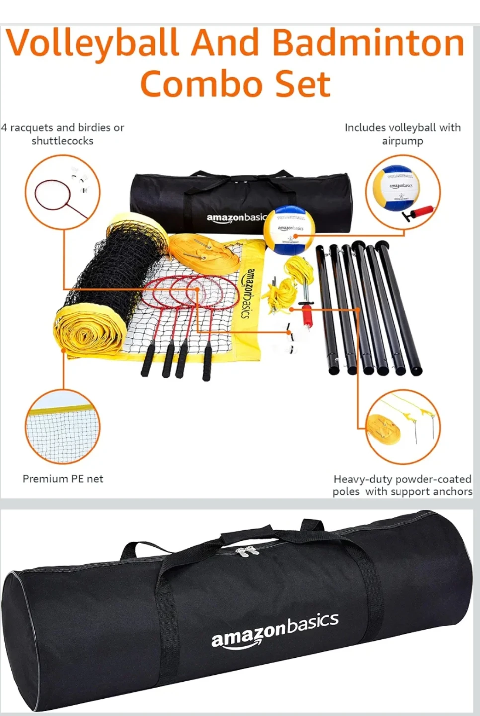 Amazon Basics Outdoor Volleyball and Badminton Combo Set - photo 4