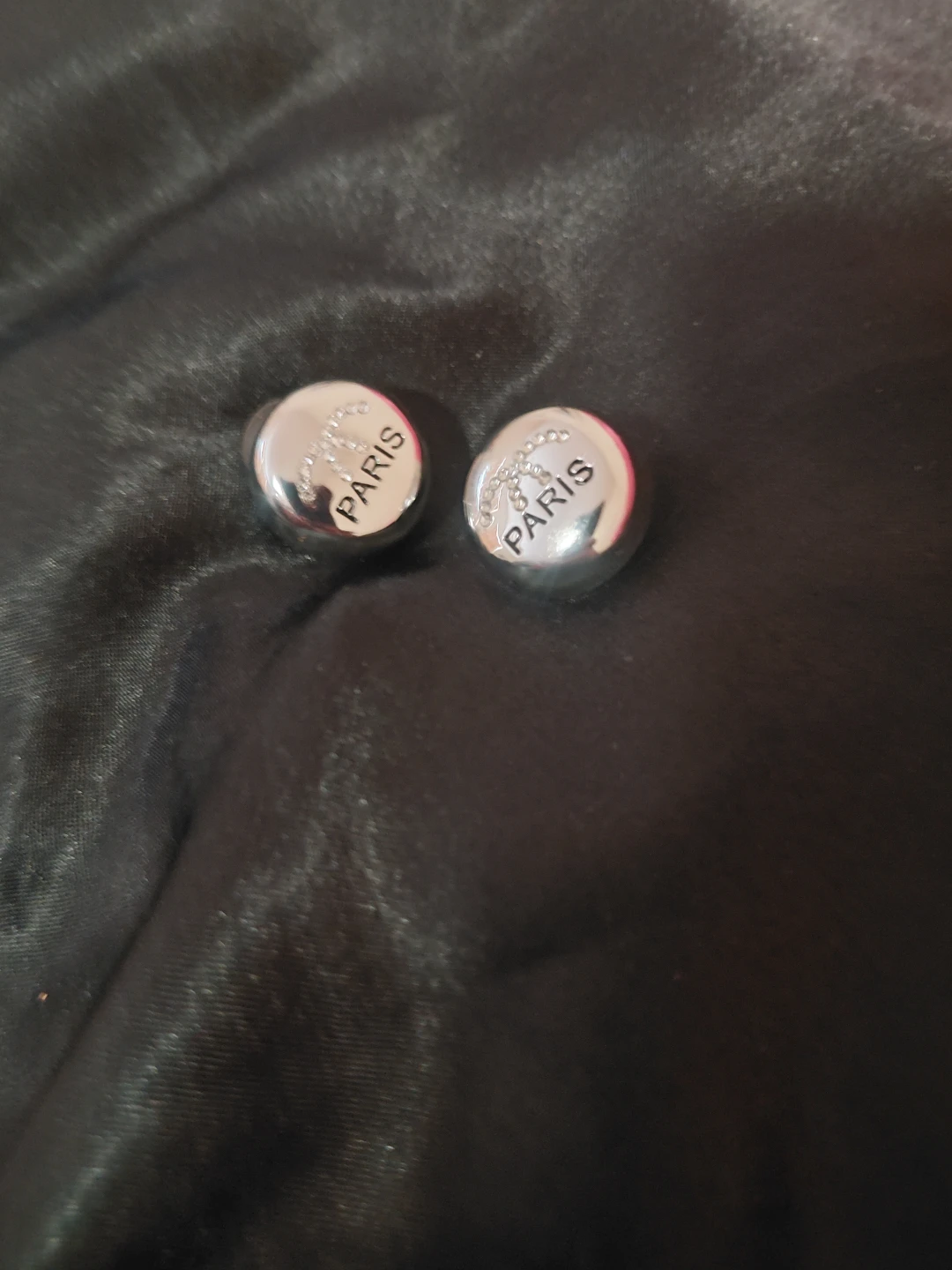 Silver "Paris" Stud Chanel Earrings
