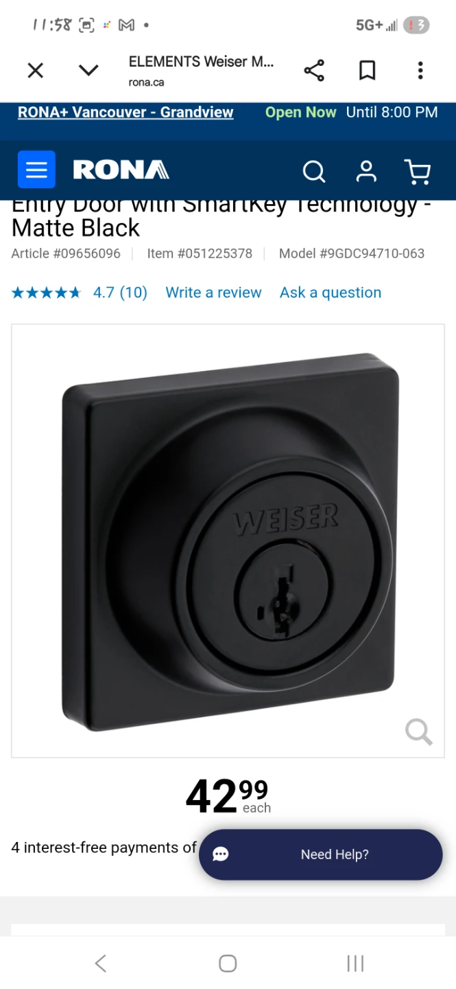 Weiser Matte Black Deadbolt Lock