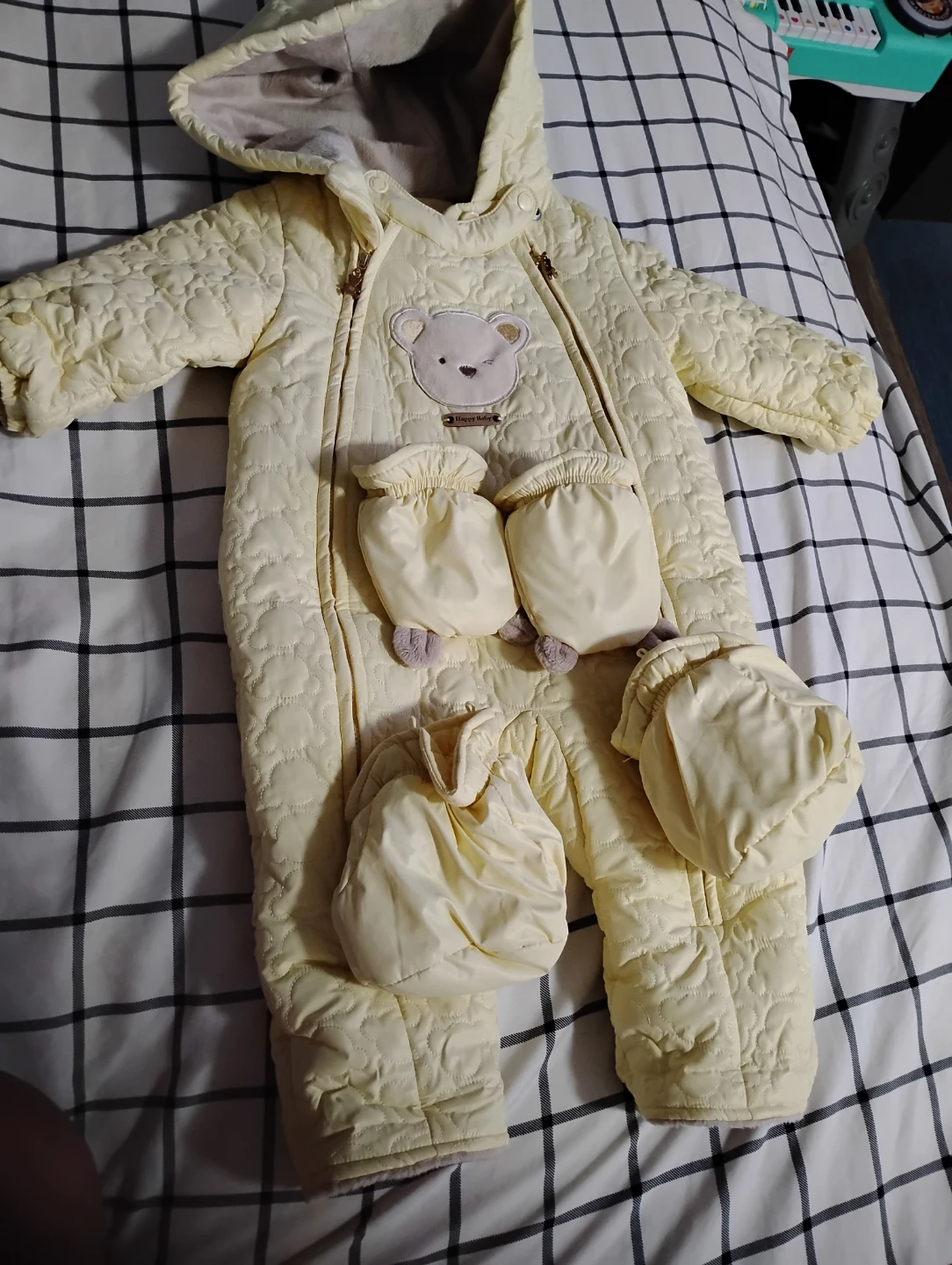 Baby Snowsuit with Mittens - Yellow Bear Design