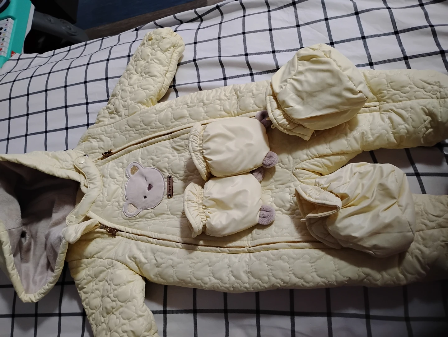 Baby Snowsuit with Mittens - Yellow Bear Design - photo 2