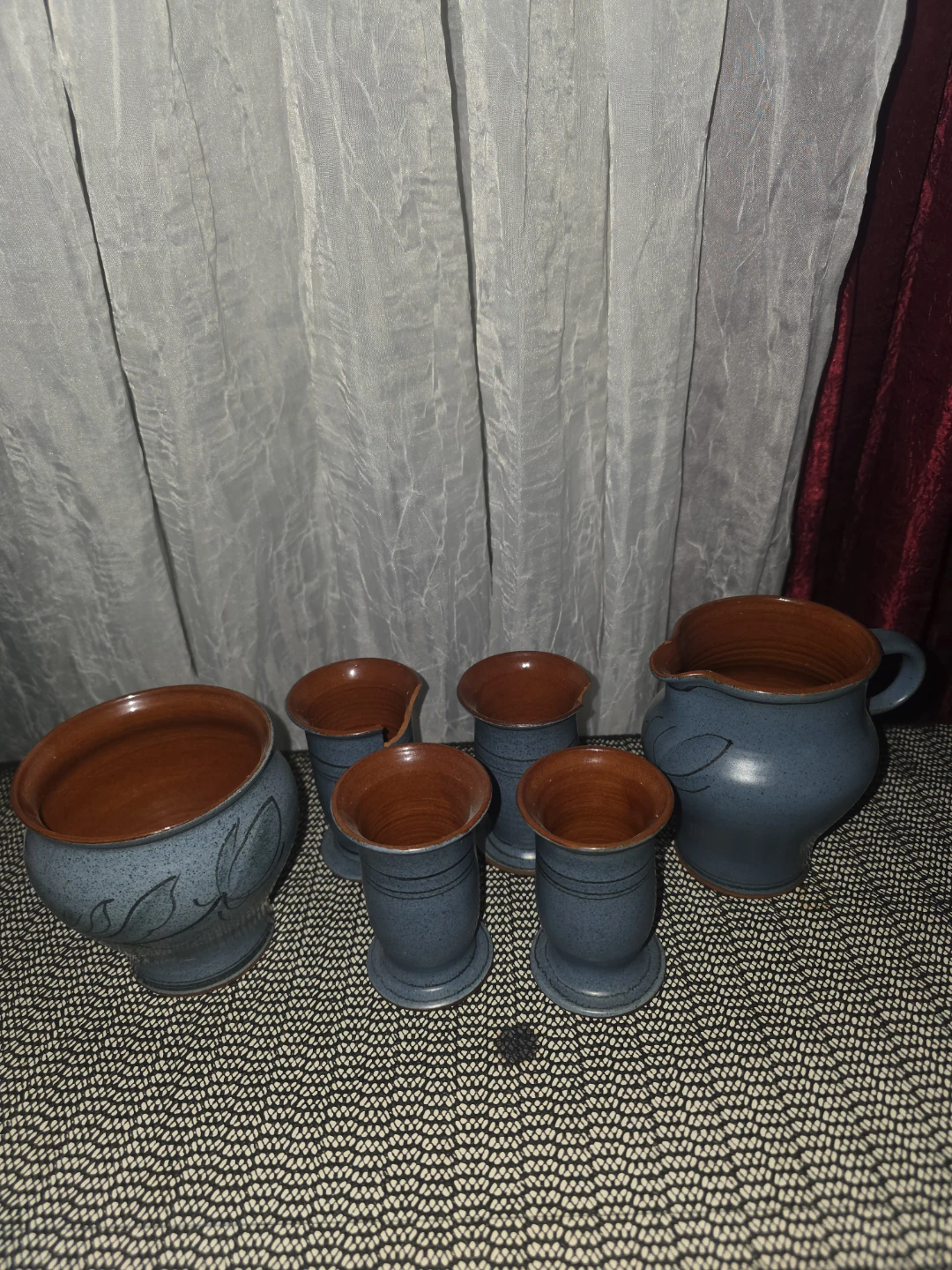 Blue Ceramic Pitcher and 4 Cups Set