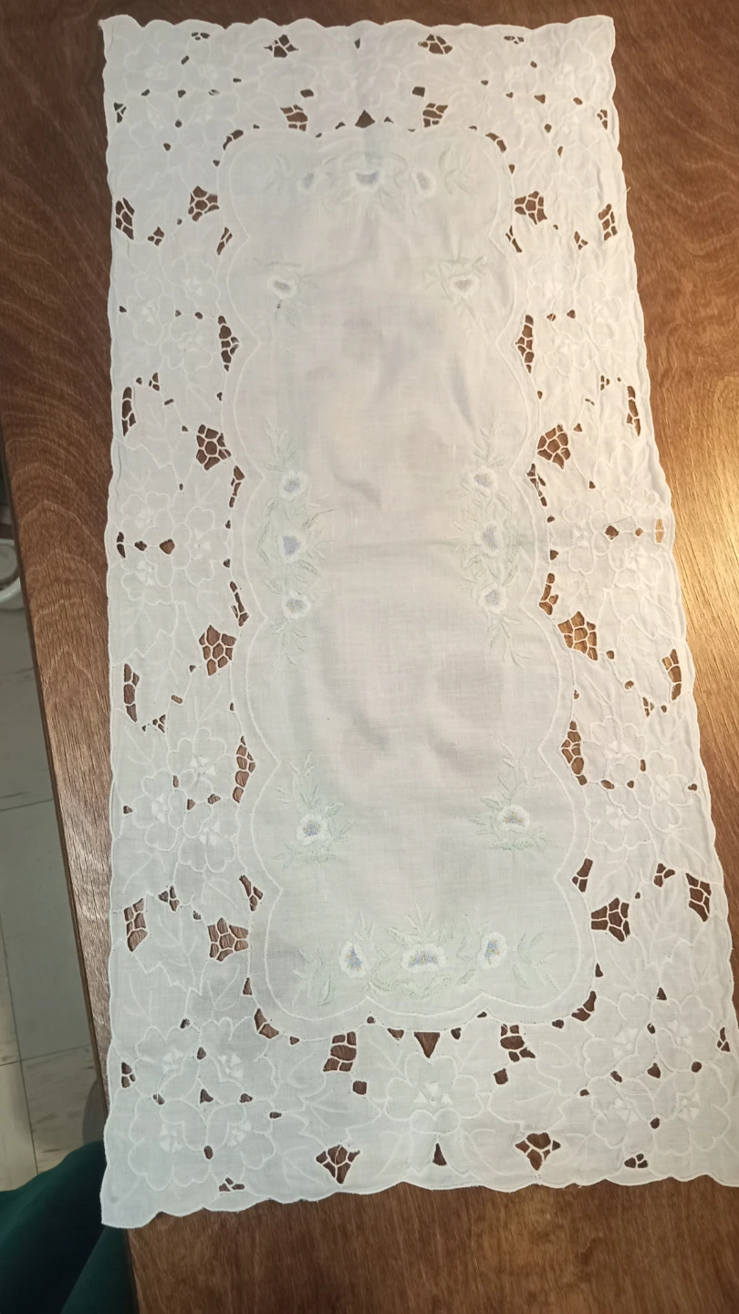 White Embroidered Table Runner with Floral Detail