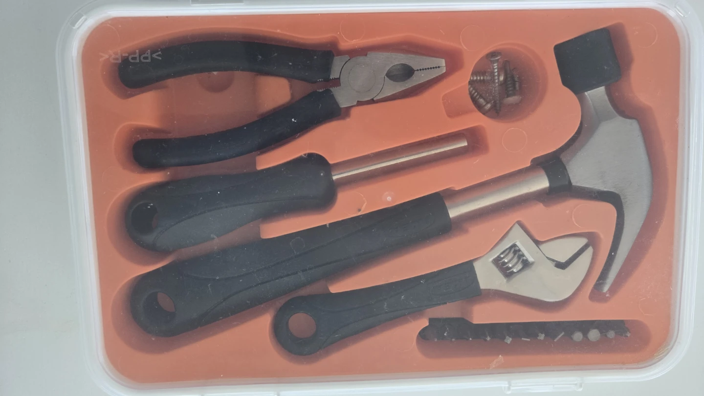 Mini Tool Kit with Pliers, Hammer, Screwdriver, and Wrench