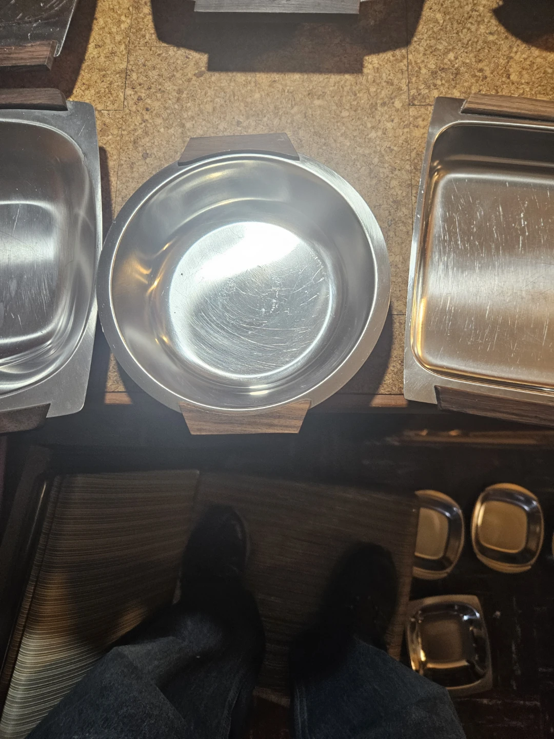 Set of 8 Stainless Steel Serving Dishes with Wood Accents - photo 2