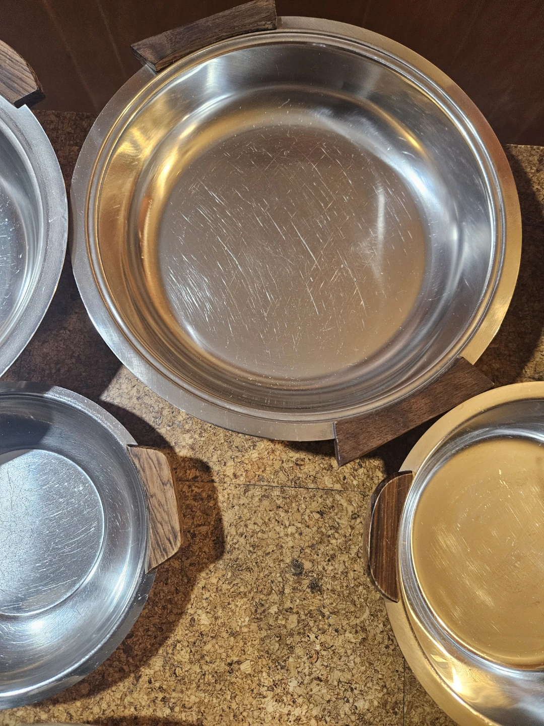 Set of 8 Stainless Steel Serving Dishes with Wood Accents - photo 3