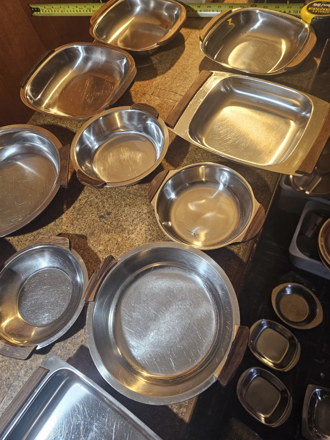 Set of 8 Stainless Steel Serving Dishes with Wood Accents - photo 4
