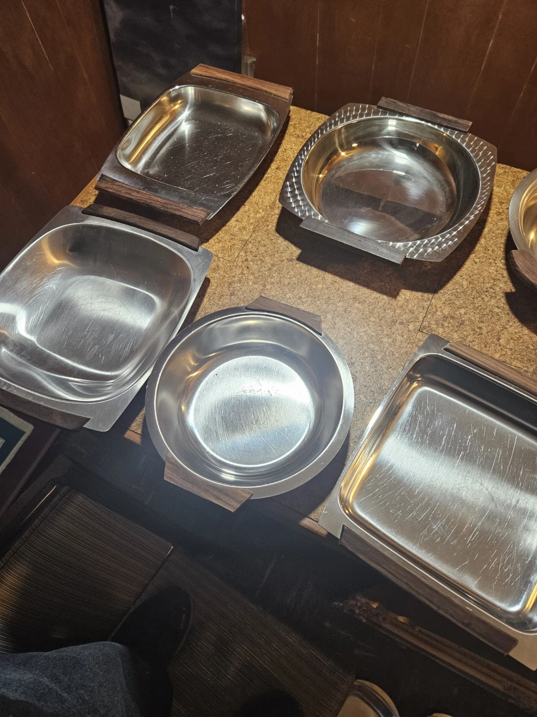 Set of 8 Stainless Steel Serving Dishes with Wood Accents - photo 5
