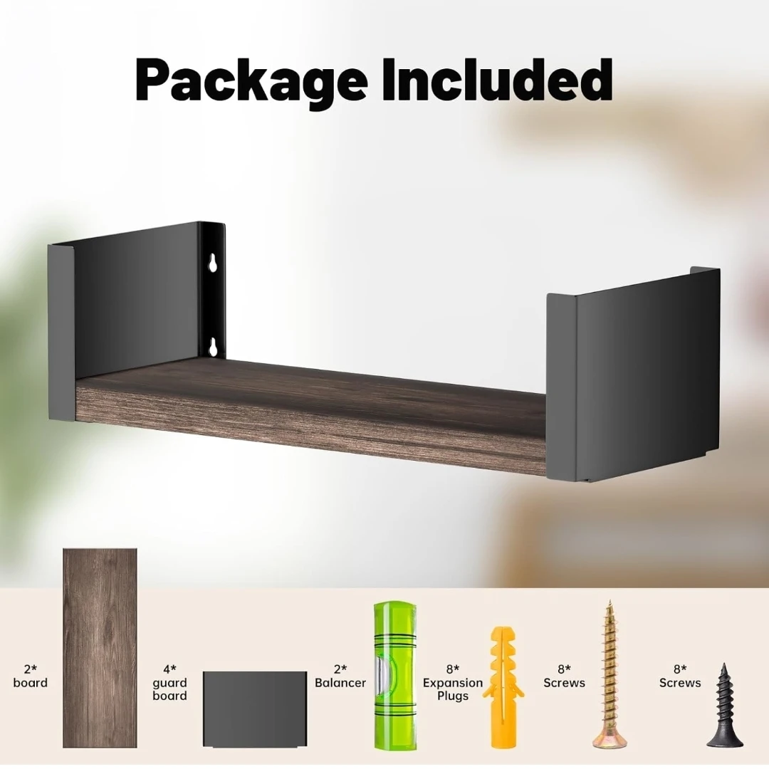 Rustic Floating Wall Shelves Set of 2 | 16” Wood & Metal - photo 3