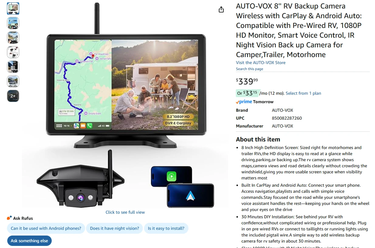 RV Backup Camera Wireless with CarPlay & Android Auto BNIB - photo 2