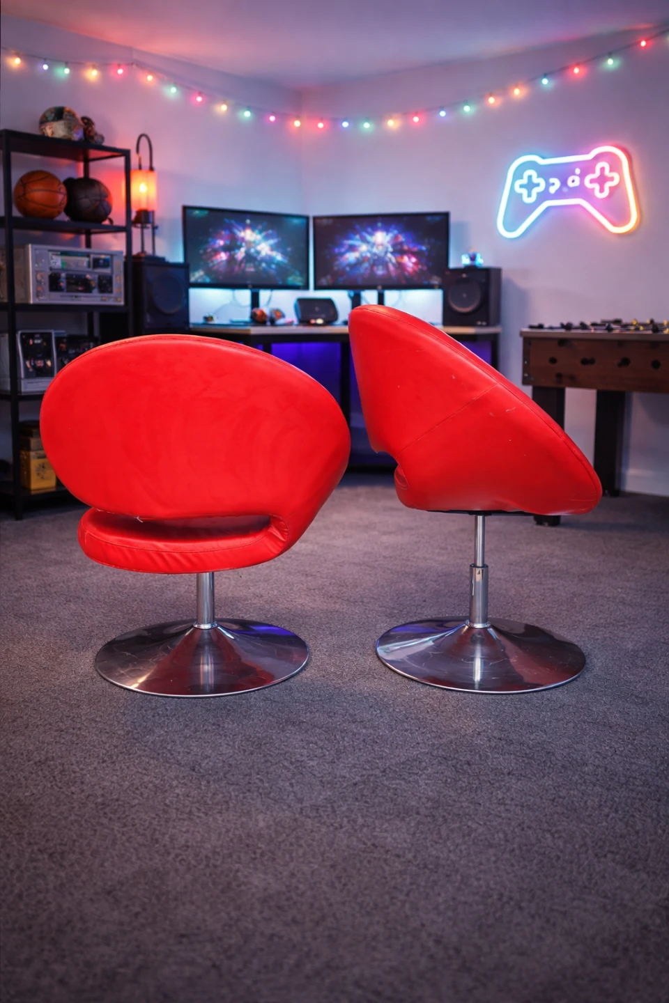 Red Swivel Accent Chair, adjustable height. Hair pair