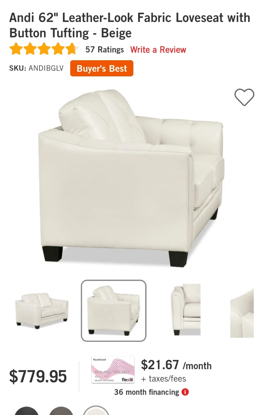 Cream Leather Loveseat Sofa - photo 3