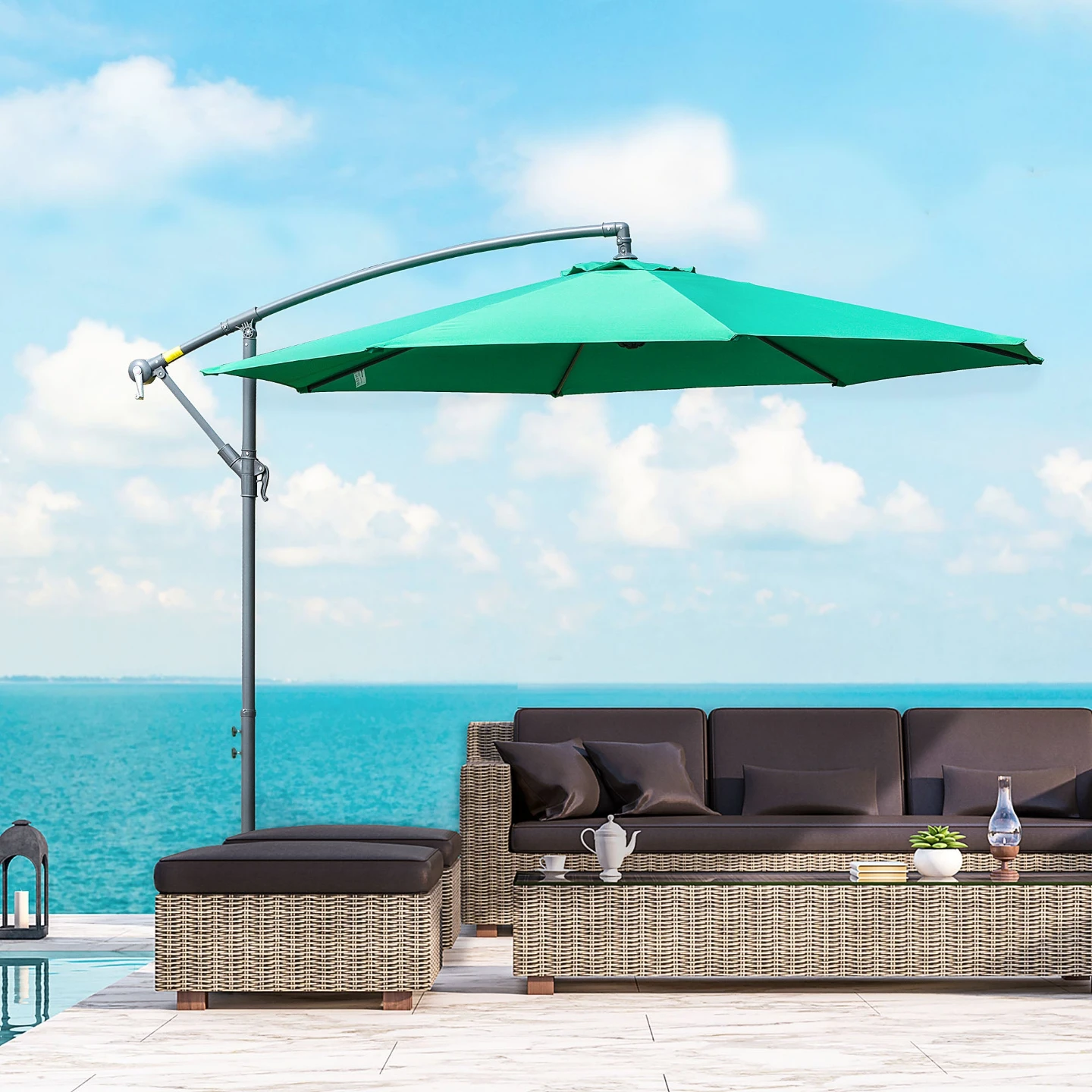 10' Offset Cantilever Patio Umbrella with Base & Crank, Green - photo 2
