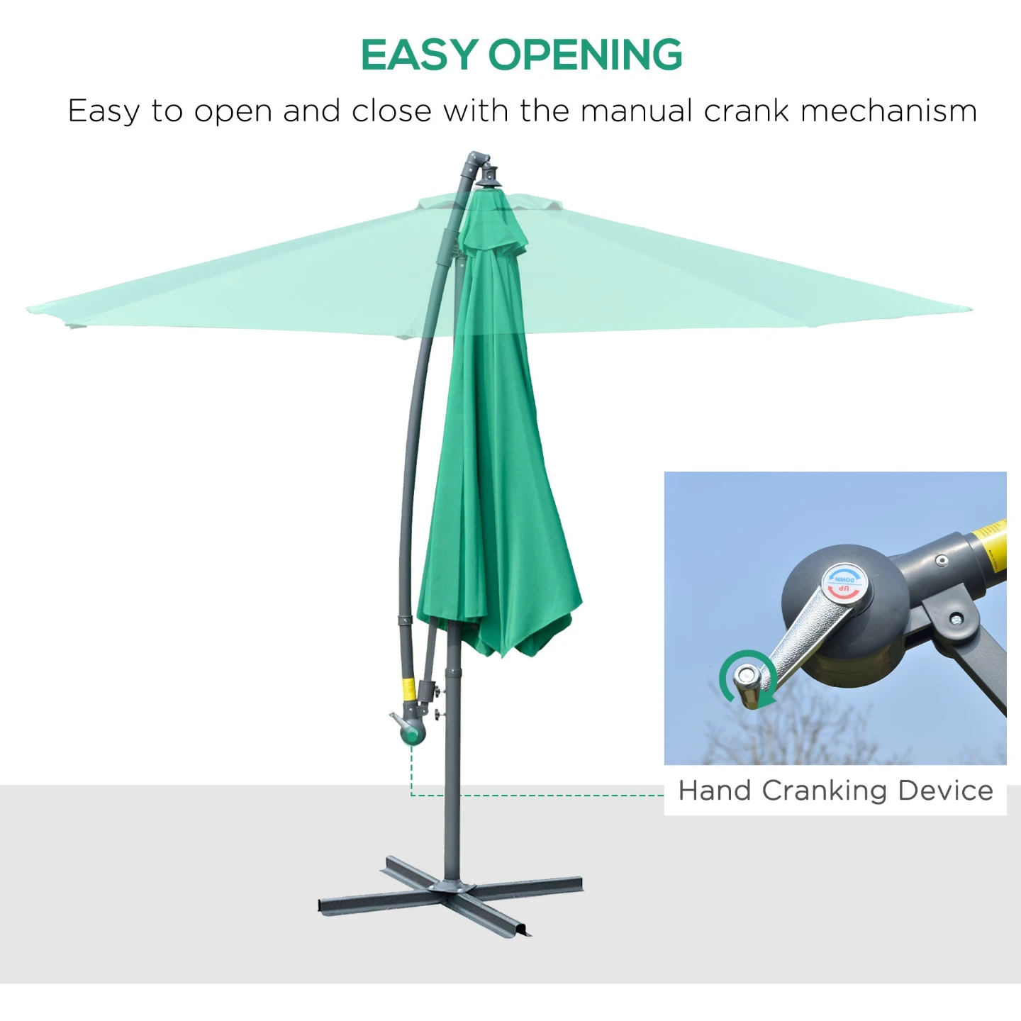 10' Offset Cantilever Patio Umbrella with Base & Crank, Green - photo 5