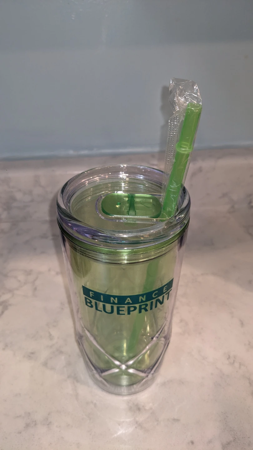 New Finance Blueprinr Tumbler with Straw "🧡" emoji