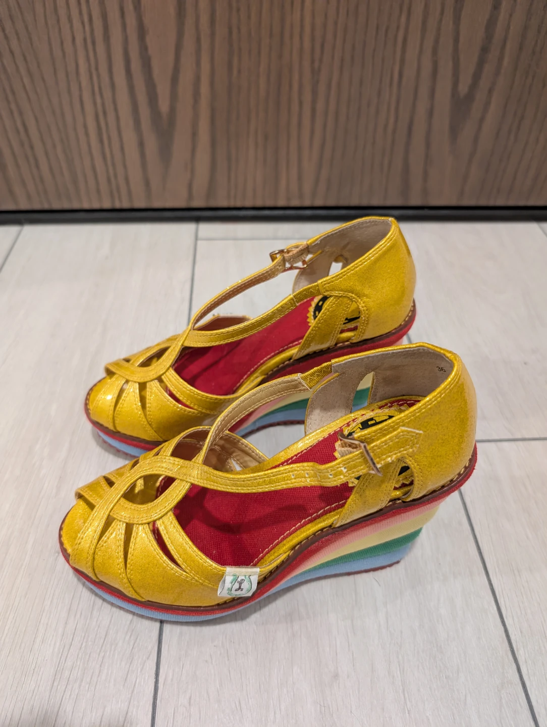 Womens Golden Yellow and Rainbow Wedge Shoes - photo 2