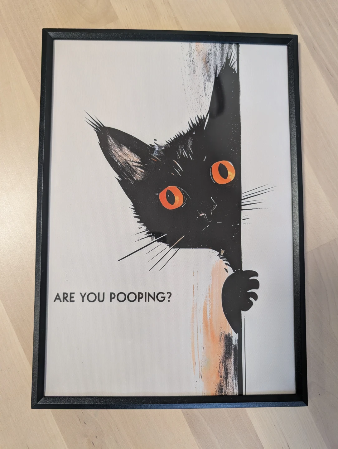 Funny Cat bathroom decor "Pooping?" Framed Wall Art - photo 3
