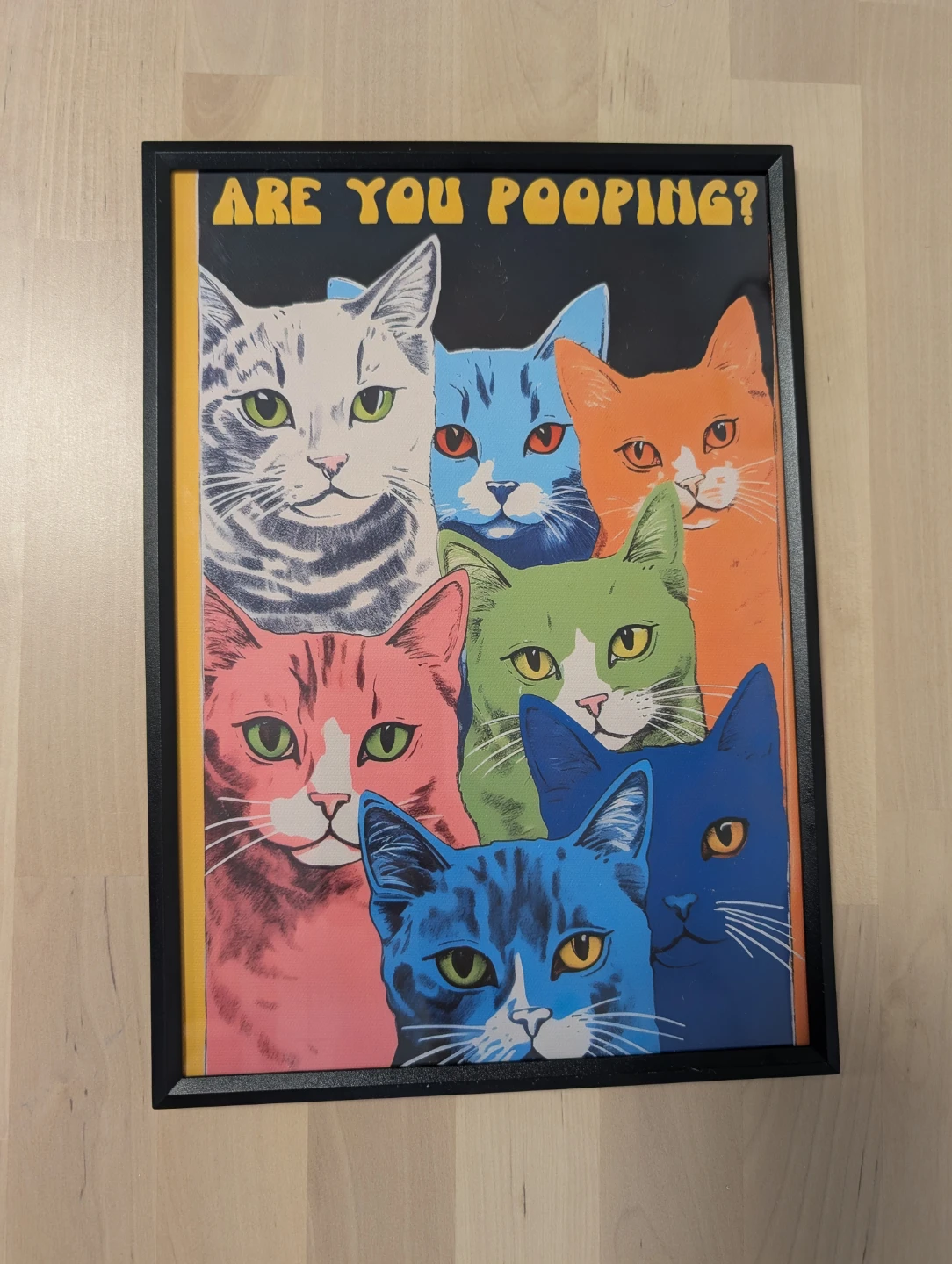 Funny Cat bathroom decor "Pooping?" Framed Wall Art