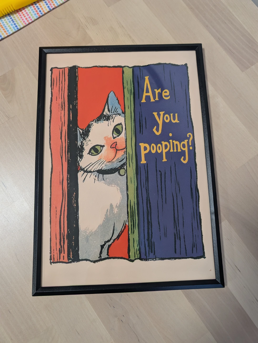 Funny Cat bathroom decor "Pooping?" Framed Wall Art - photo 4