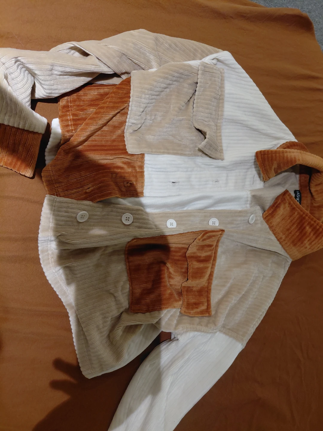 Colour-Blocked Corduroy Shirt Jacket - photo 2