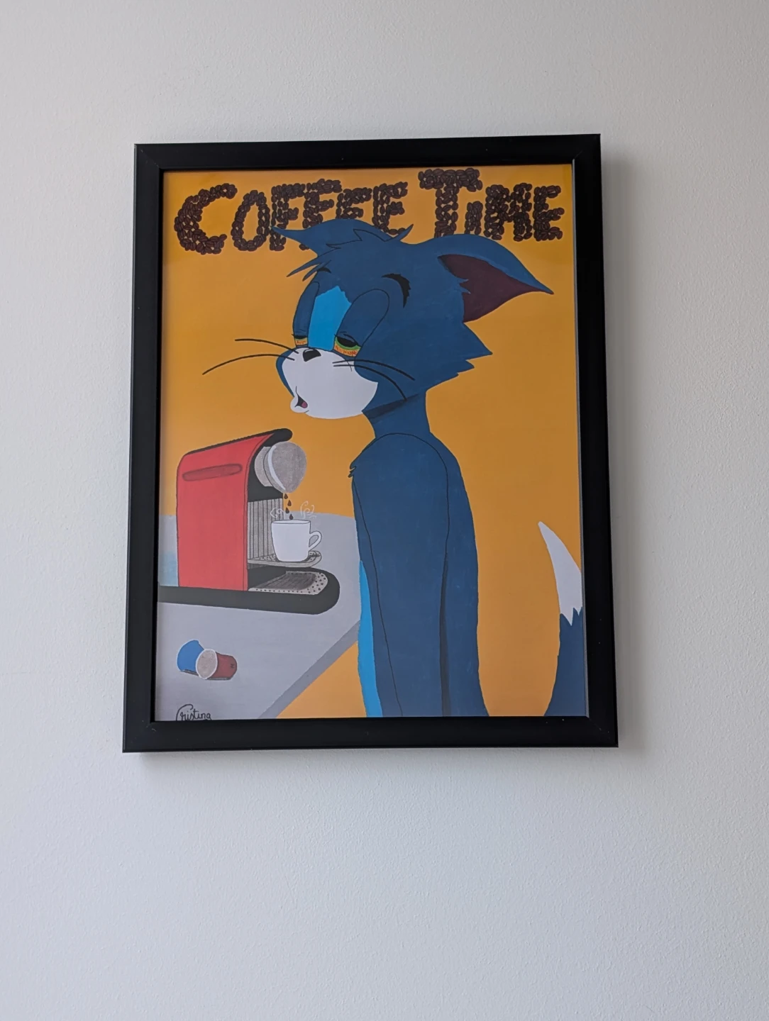 Framed tired Cat needs Coffee Time, 34x44cm frame included - photo 2