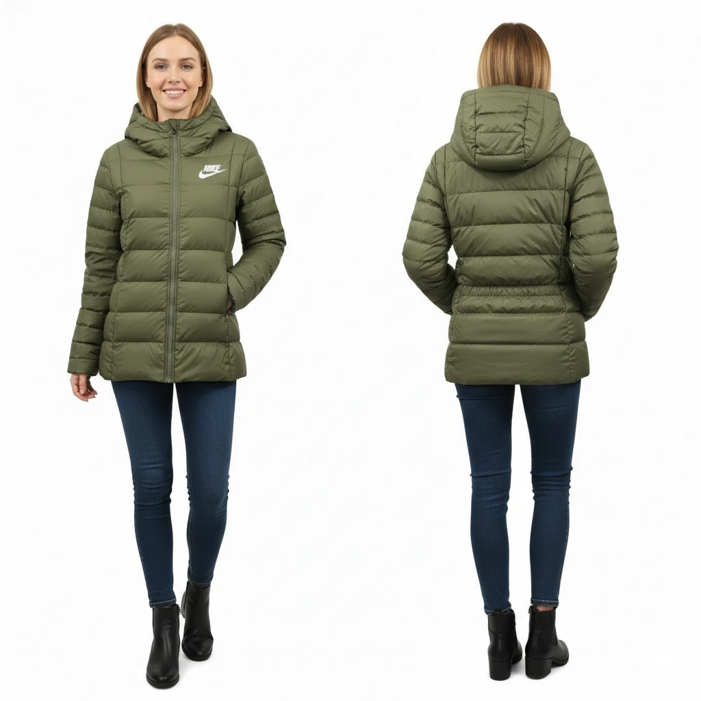 Nike Olive Green Hooded Down Puffer Jacket Size M - photo 5
