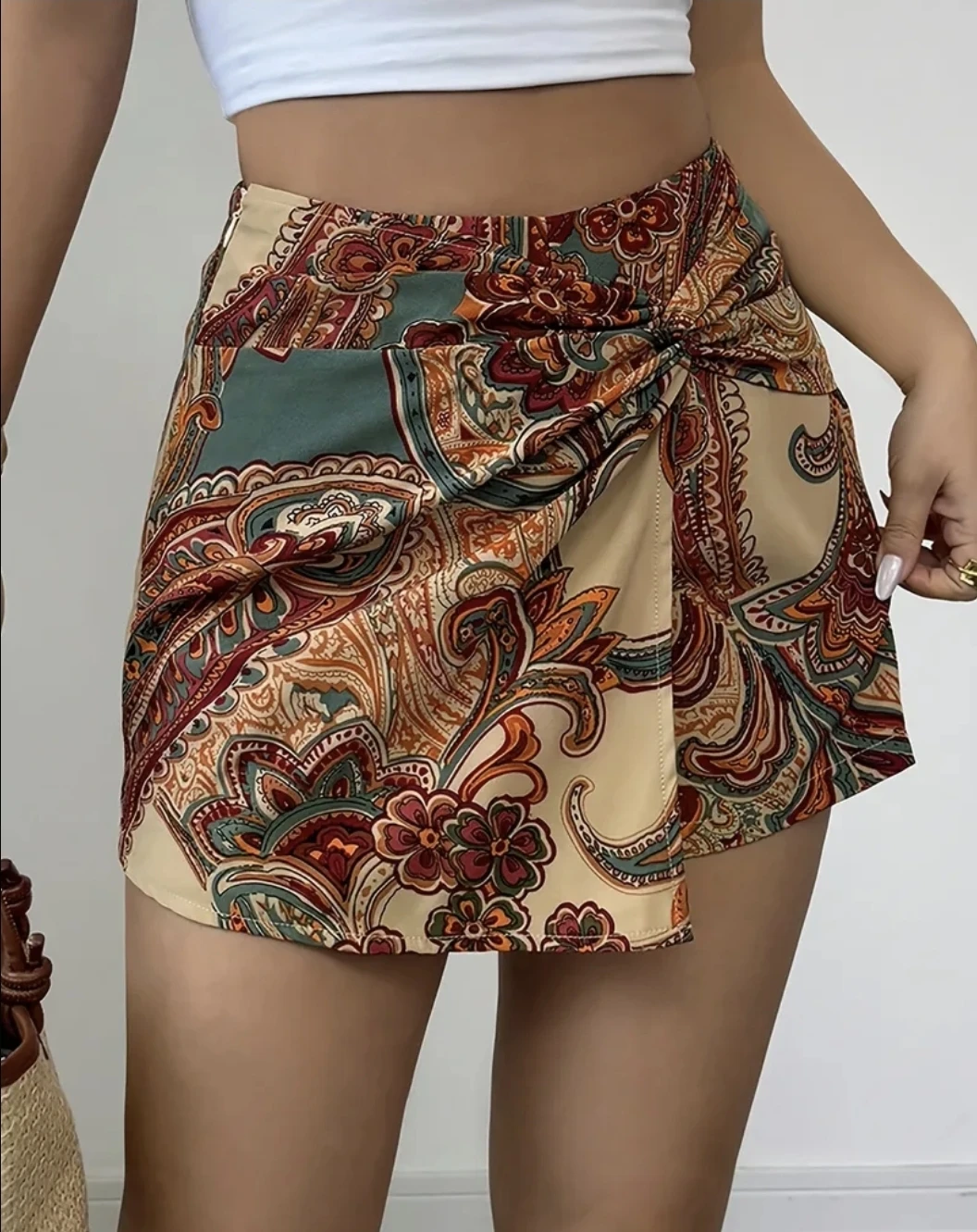 Paisley Print Twist Front Mini Skort - photo 2