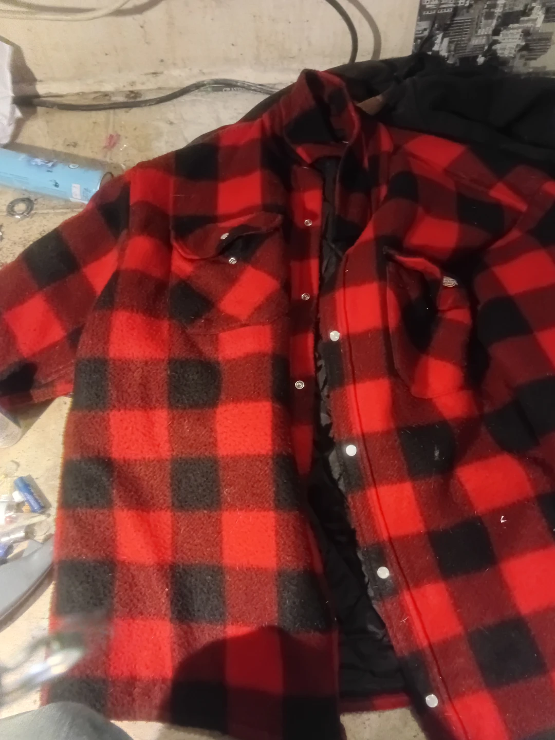 Red and Black Plaid Flannel Lined Shirt Jacket