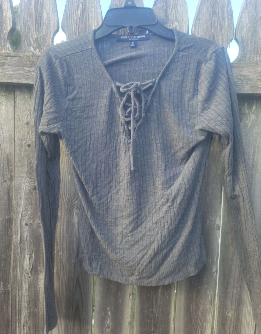 ONE CLOTHING Lace-Up Ribbed Long Sleeve Top