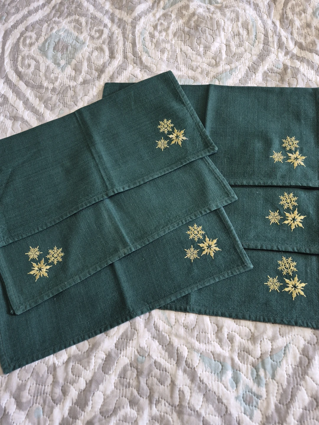 Green Embroidered Snowflake Cotton Napkins - photo 3