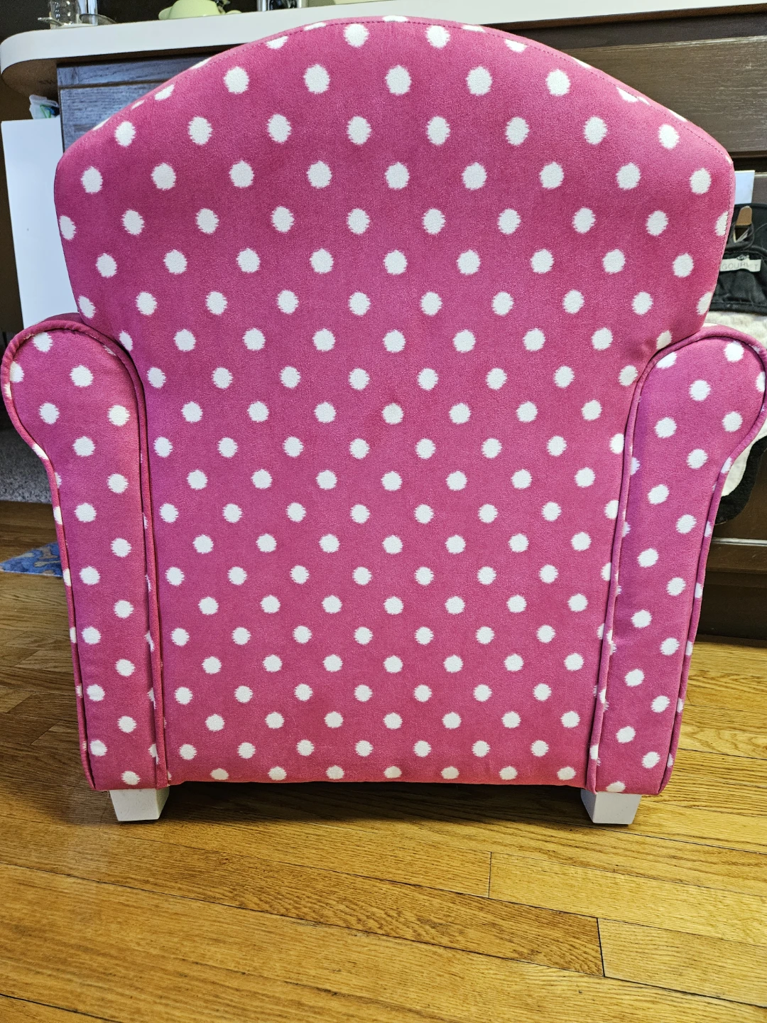 Pink White Polka Dot Kids Armchair with Ottoman - photo 3