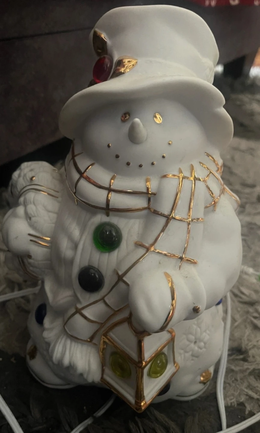White Snowman Figurine Lantern