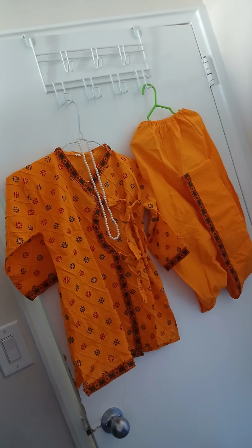 Orange Printed Kurta and Pants Set - photo 2