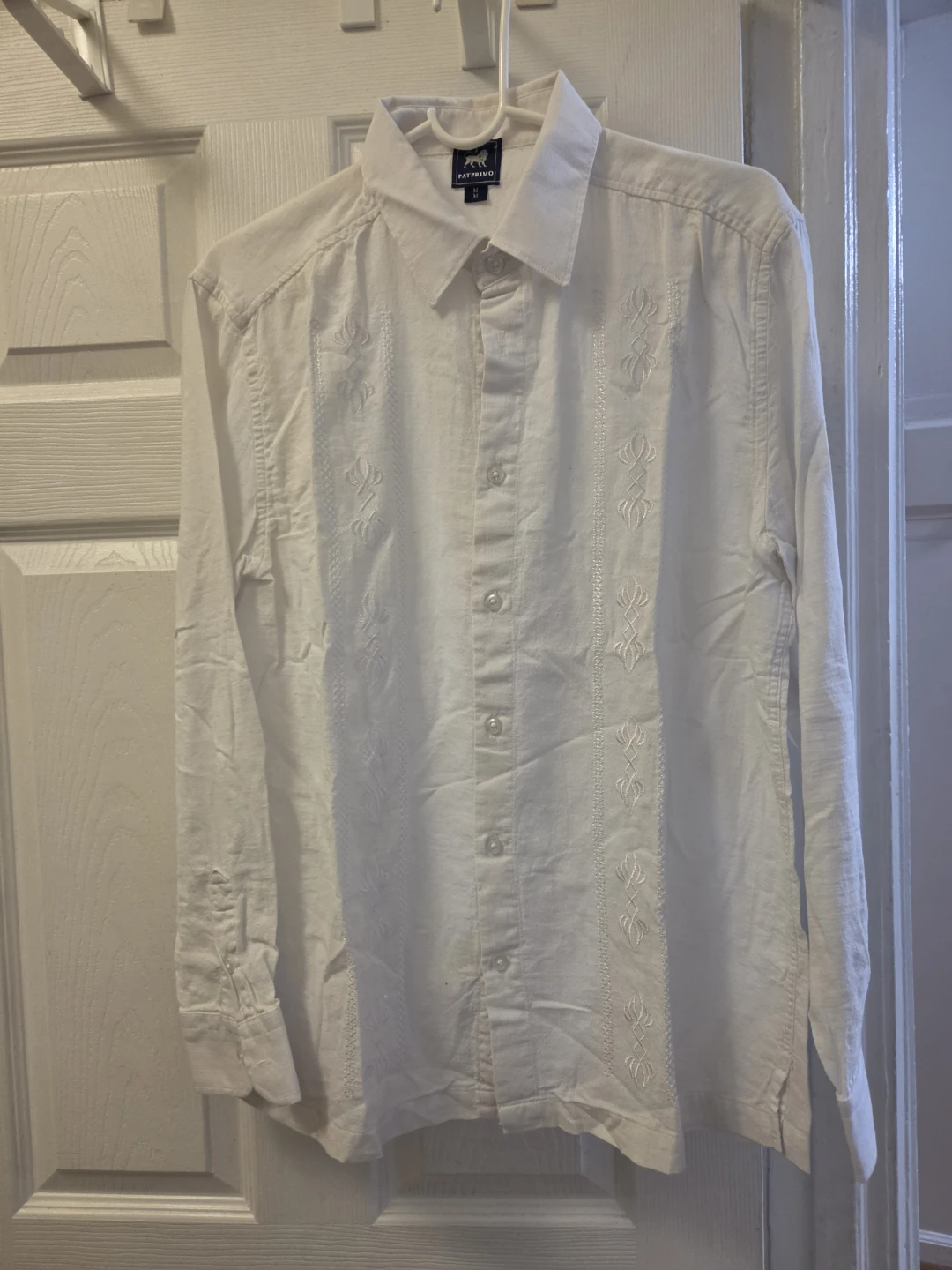 Pat Primo White Embroidered Button-Up Shirt - Size Medium