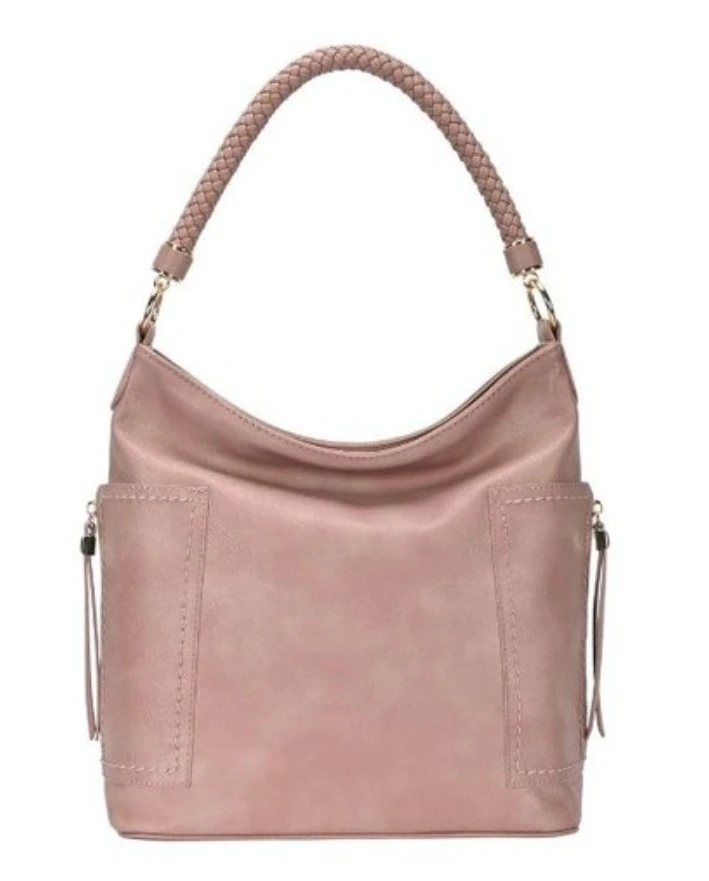 Dusty Rose Faux Leather Hobo Bag with Braided Handle - photo 2