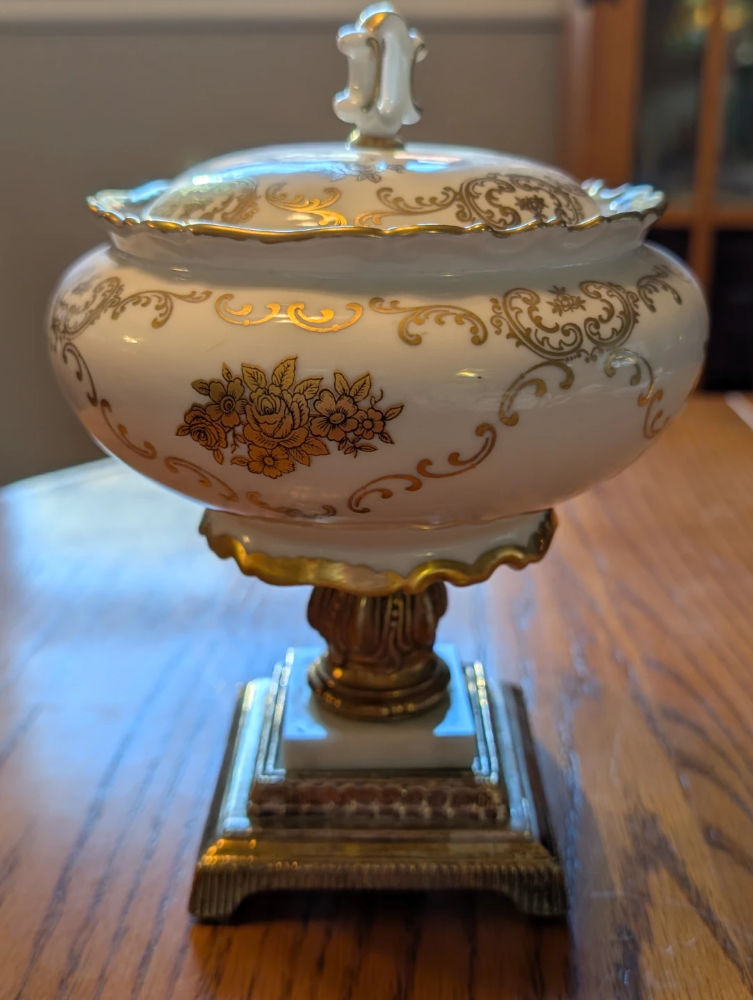 Ornate Gold and White Porcelain Footed Candy Dish. 1930's