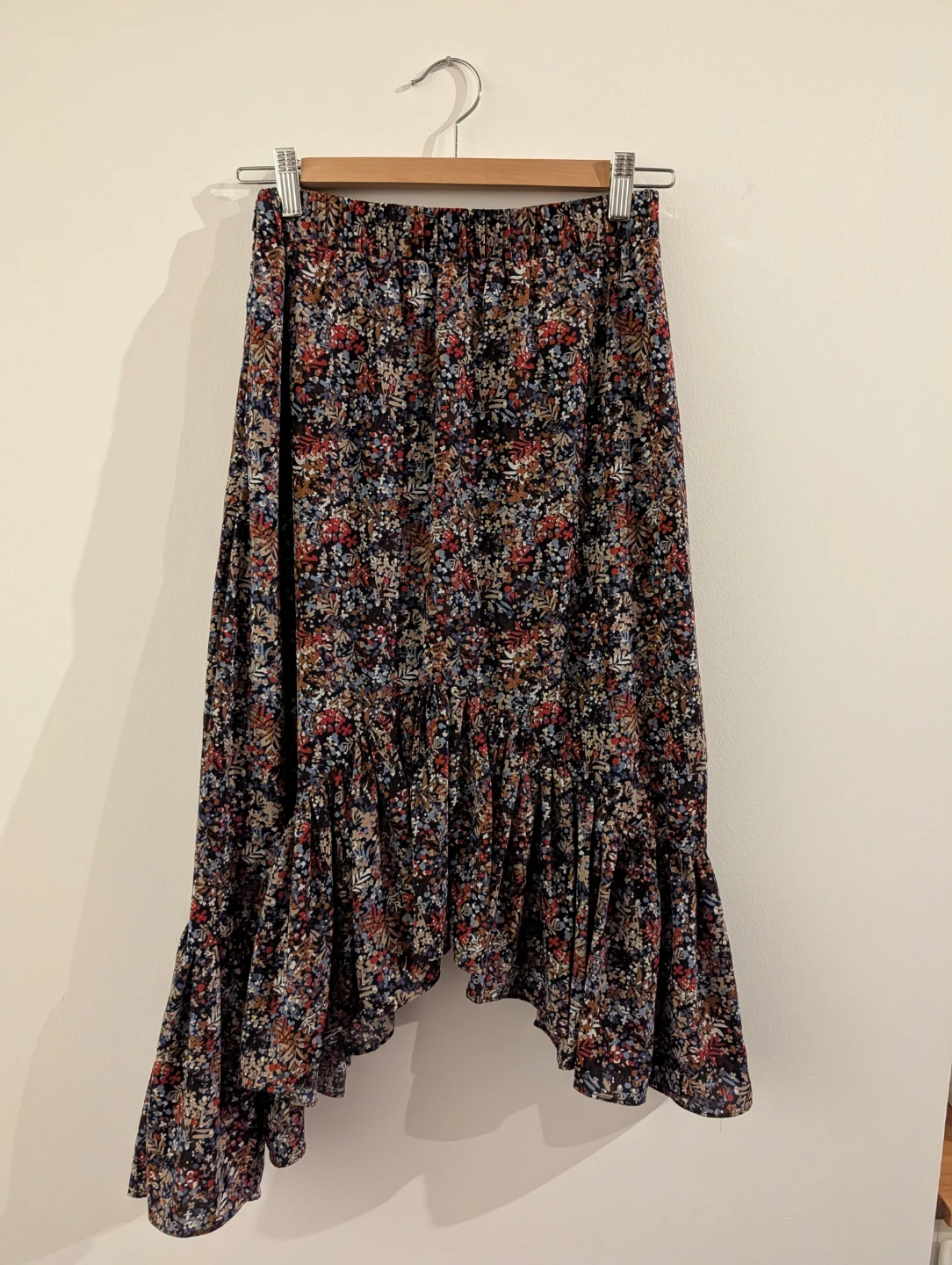 Floral Print Skirt with Uneven Ruffle Hem (Small) - photo 2