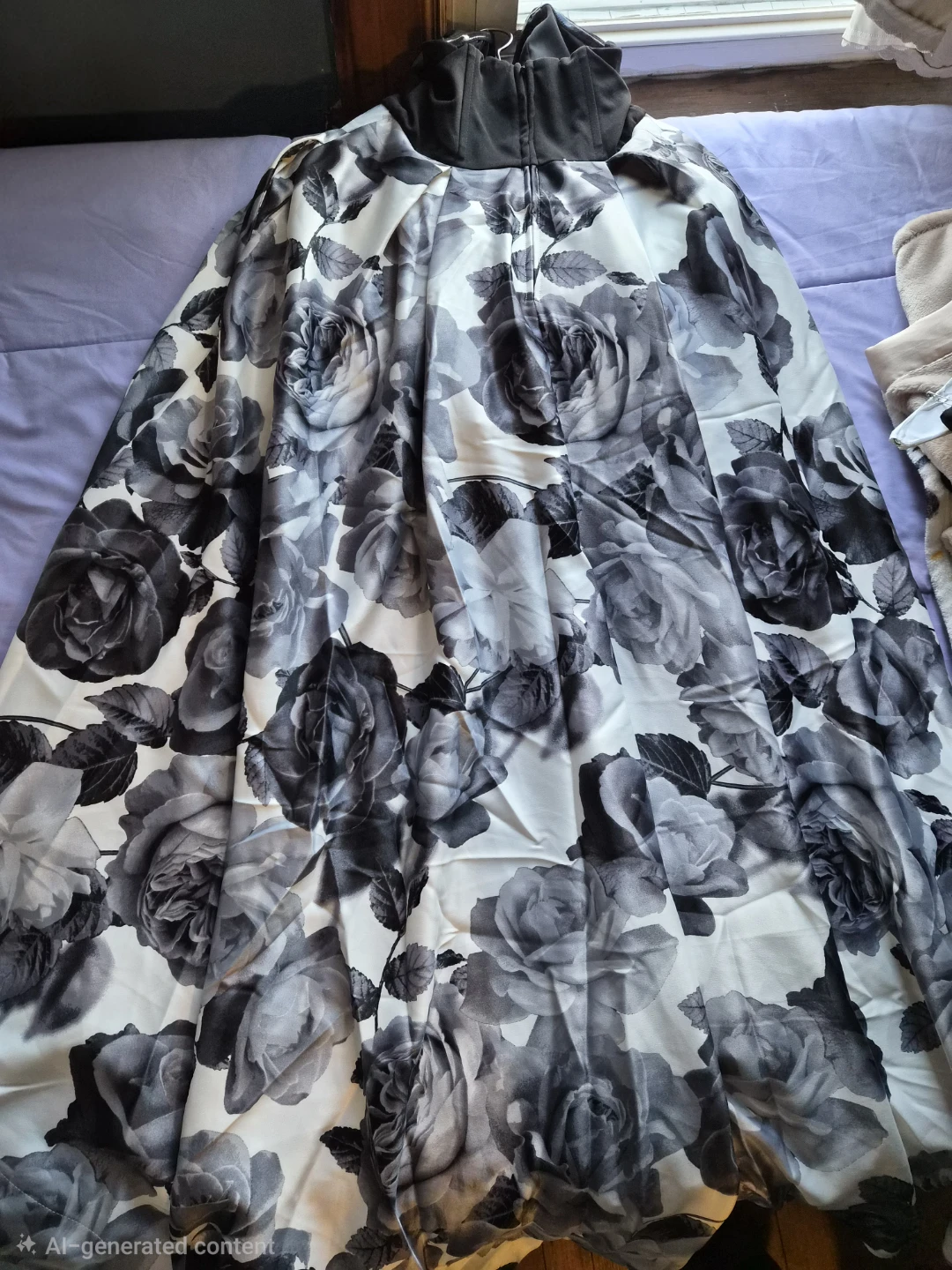 Juniors Black and White Rose Print Strapless Hi-Low Prom Gown - photo 2