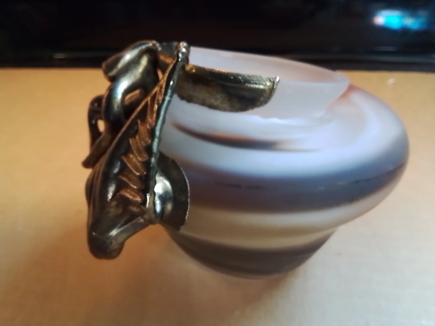 Vintage Art Nouveau Signed Art Glass Vase With Metal Overlay - photo 3