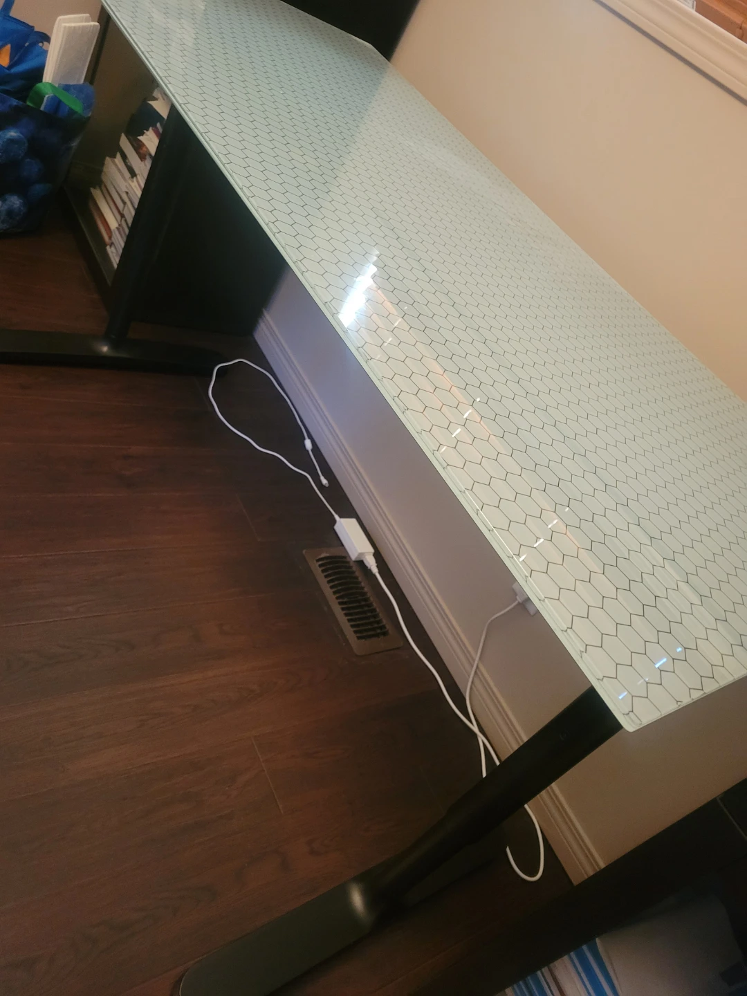 Glass Top Desk with Hexagon Pattern